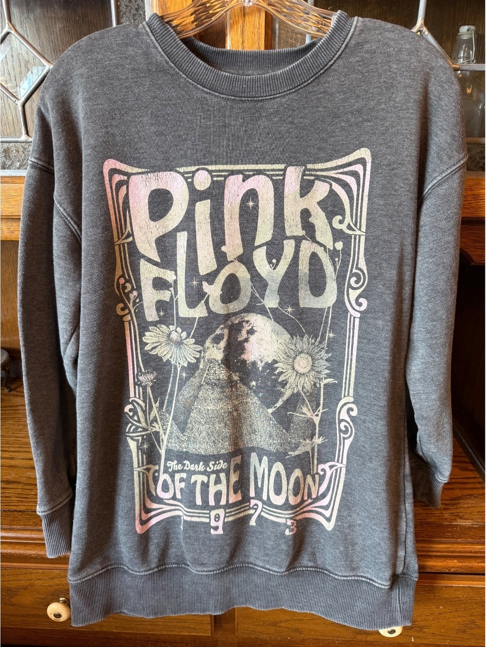 Pink Floyd Dark Side of the Moon Charcoal Graphic Sweatshirt Womens Sz XL